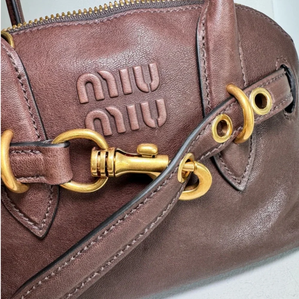 Miu Miu Brown and Gold Leather Satchel - Picture 2 of 9